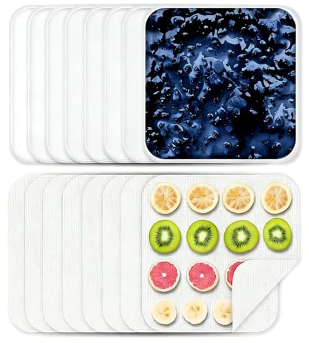 16 Pezzi Fogli Disidratatore in Silicone, 28 x 28 cm Pellicole Antiaderenti con Bordo, Riutilizzabili BPA-Free, Tappetini a Rete per Essiccatore di Frutta, Alimenti, Cottura al Forno