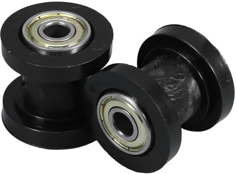 RUNROTOO - Tensor de cadena de moto, 2 piezas, ruedas de guía de plástico, color negro, rodamientos de acero, diseño antideslizante y absorción de golpes para entusiastas