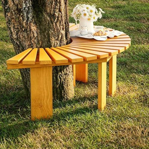 BEBANE Holz-Rundbank um einen Baum, wetterfeste Holzbank für den Außenbereich, halbkreisförmige Gartenbank, Gebogene Outdoor-Bank, für Garten, Terrasse, Außenbereiche(Raw Wood,Semicircle)