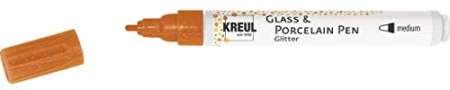 KREUL 16502 - Glass & Porcelain Pen Glitter orange, Strichstärke ca. 1 - 3 mm, halbtransparente Farbe auf Wasserbasis mit Glitzereffekt, für Glas, glasierte Keramik, Metall und Porzellan