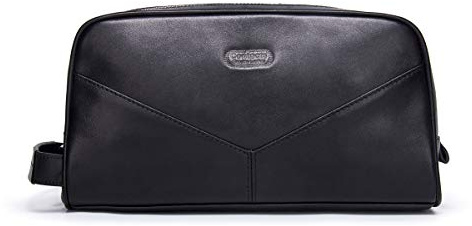 Contacts Herren Kulturbeutel, Leder, Rasierset, Schwarz, Einheitsgröße, Reißverschluss, Unisex-Erwachsene, Reisen, Toilettenbeutel, Kosmetikbeutel