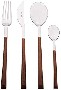 Pintinox Kyoto Satin Set 30 Couverts Acier sans Nickel composé de 6 cucc, 6 plateaux de table, 6 tasses, 6 cucc, 6 cucc, 6 fourches douces Couleur acajou