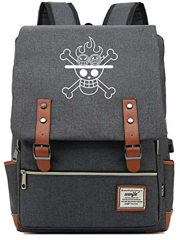 WANHONGYUE One Piece Anime Backpack Vintage Schulrucksack Studententasche Schulranzen 15,6 Zoll Laptop Rucksack mit USB-Ladeanschluss Grey / 4