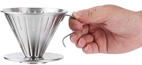 Pour Over Coffee Dripper, Stainless Steel Pour Over Coffee Filters Paperless Mesh Cone Reusable Drip Coffees Filter Cup Metal Strainer with Handle and Cup Stand for 1-2 Cup