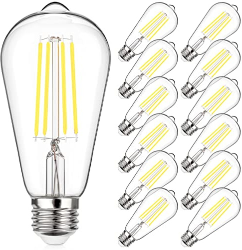 MAXvolador 12 Pack Vintage ST58 LED Edison Light Bulbs 60W Equivalent, 800Lumens Daylight White 5000K, E26 Base LED Filament Bulb 6W, Non-Dimmable, Clear Glass