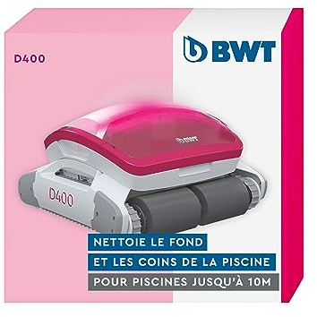 BWT Poolroboter D400 – automatischer Poolsauger für Boden, Wand & Wasserlinie | Poolreiniger mit Filtersystem | Smart Navigation | Pinke Led-Beleuchtung | für Pools Bis 10 m | 16m Kabellänge
