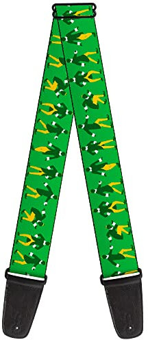 Buckle-Down Gitarrengurt – Elf Buddy the Elf Silhouette Poses Grün/Weiß/Gelb – 5,1 cm breit – 73,7–137,2 cm lang