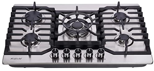 Hotfield 30 Inch Gas Cooktop Stainless Steel 5 Burners Stovetop Dual Fuel Gas Hob NG/LPG Convertible Gas Stove HF8527-SA05 Stainless Steel