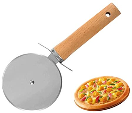 Larger Pizza Cutter Wheel with 3.54'' Stainless Steel Wheel, Pizza Slicer with Non-Slip Wooden Handle, Pizza Wheel for Pies Waffle Bread Dough Cookies Cake Pie Server