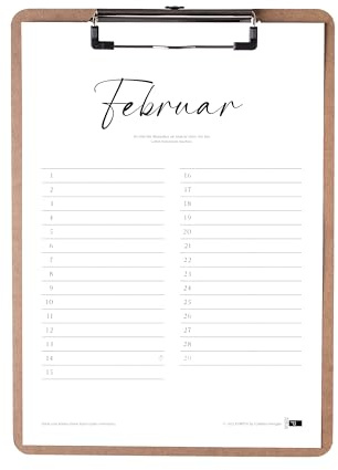 P Portia by Callidus Designs 12 Monatskalender mit Klemmbrett in DIN A4 als immerwährender Kalender mit einzelnen Monaten, Geburtstage, als Familenplaner (mit Klemmbrett, DIN A4)
