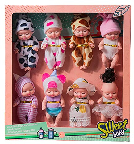 Uposao Mini Reborn Dolls, 8 Pcs Newborn Baby Mini Sleeping Rebirth Dolls Washable Realistic Silicone Dolls Baby Doll Toy for Kid Boy Girl