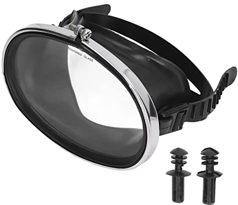 Lunettes De Plongée, Verre Trempé HD PVC Forme Ovale Anti-buée Lunettes De Plongée à Lentille Unique, Verre Trempé Anti-buée Et Masque De Plongée Anti-Fuite, Masque De Plongée Panoramique(L)