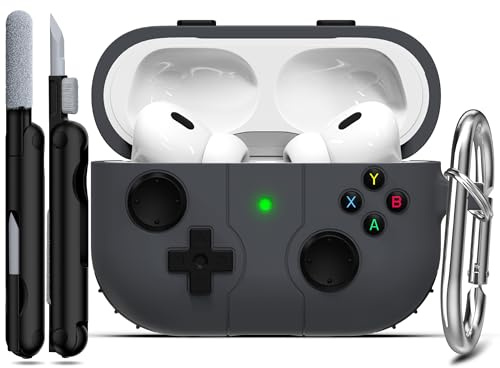 RFUNGUANGO Kompatibel mit AirPods Pro 2 hülle mit Schlüsselanhänger, Spieler-Design für Kinder, Männer und Frauen, weiche Silikonhülle Kompatibel mit AirPods Pro 2/1 (2023/2022/2019) Ladehülle, Grau
