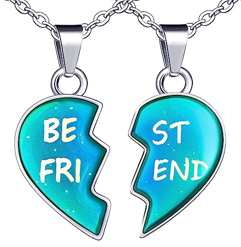 MicVivien 2 Stück Edelstahl Herz Farbwechsel Halskette Freundschaftskette Set für Mädchen Kinder Paare, Temperatur BFF Kette Damen Herz Anhänger Freundschaft Ketten Schmuck für Beste Freunde