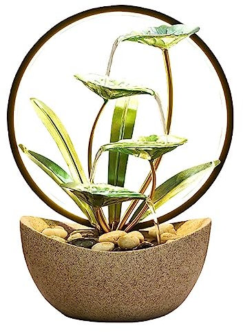 LED Tabletop Water Fountain - Standing Floor Ornamental Water Feature for Home & Office with Charming Dolly Design & LED Lights