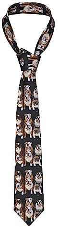 TOMPPY Englische Bulldoggen Gedruckt Männer Krawatten Klassische Dünne Krawatten Seide Krawatte Mode Lässige Krawatte Für Hochzeit Business, Schwarz , One size