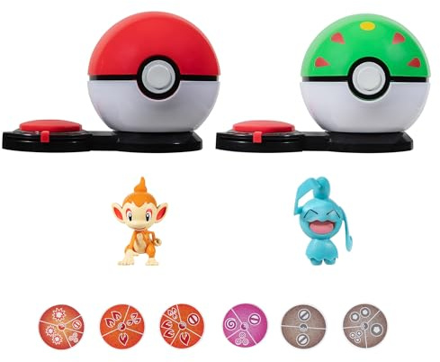 Pokémon PKW3166 Surprise Attack Game-Chimchar mit Pokéball vs. Wynaut mit Freund Ball, Schwarz
