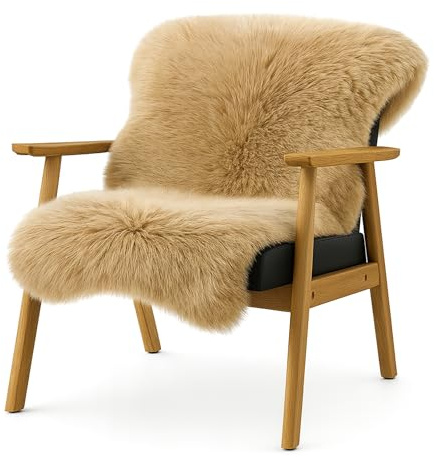 KARAT Lammfell echt - Umber Flauschige Stuhlkissen Schaffell Deko Teppich für Wohzimmer & Kinderzimmer, Sitzauflage, Dekofell, mit Lederrücken 90x60 cm (Audrey)