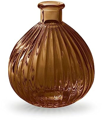 Amber Glass Ball Vase - Chestnut Brown Bud Flower Stem Vase - Round Ball Bottle Vase - Wedding Table Decoration Centerpiece Vase - Jive 15cm