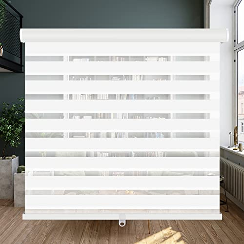 LUCKUP Cordless Zebra Blinds Roller Shades for Window-Dual Layer Sheer Blinds Light Control with Valance Day Night Privacy Light Filtering Fabric, 35 W x 72 H, White