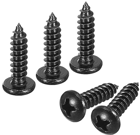 QUARKZMAN 4mm x 16mm Phillips Poêle Tête Autotaraudeuse Vis Cruciforme, 100pcs - 304 Inox Acier Rond Tête Bois Vis Complet Filetage Vis à Bois Torx (Noir)