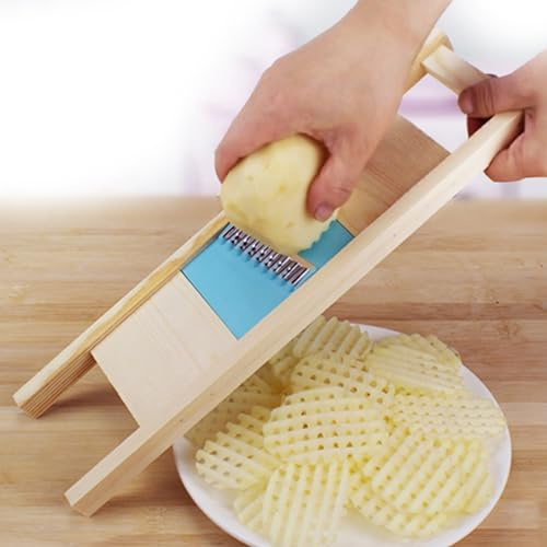 Crinkle Cutter,Stainless Steel Wavy Blade Chips Cutter,Potato Chipper,Handheld Chipper Chopper for Potatoes, Fruit, Vegetable, Carrot Salad (Blue)