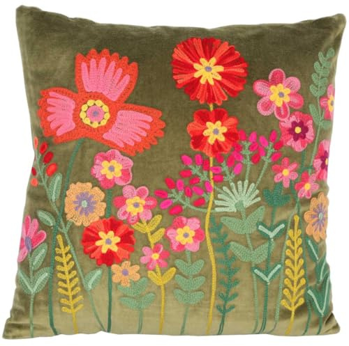 Casa Moro Boho Chic Dekokissen Livia GRÜN 40x40 mit Füllung & Blumen-Schau Bestickt Zierkissen bunt quadratisch Couch-Kissen Sofa-Kissen KI10000