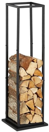 Relaxdays Kaminholzregal, Metall, HBT: 121x35x35 cm, Brennholzregal hoch, für Feuerholz, Stapelholz, Brennholz, schwarz