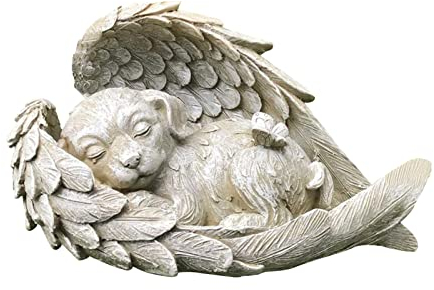 MOOWI Gartendekoration Gartendekoration Engel Hund Katze Dekoration Statue Harz Haustier Gedenkstatue Outdoor Garten Heimdekoration Schlafende Engelsflügel Skulptur Gartendeko (Color : B)