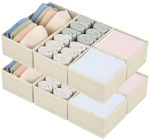 Homsorout Drawer Organisers for Clothing - 8 Pack Dresser Drawer Organizers, Fabric Closet Organizers and Storage Drawer Dividers for Clothes, Socks, Belt, Tie (Beige)