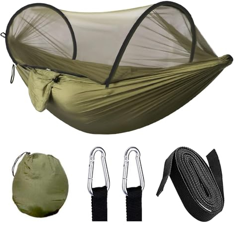 ZDQC Camping Hängematte 260 x 140 cm Moskitonetz Tragkraft 300 kg Grün