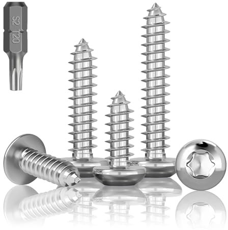 HXJDAM 70 Stück Blechschrauben Edelstahl, M4 x 40mm Linsenkopfschrauben, A2 V2A Flachkopf Torx Schrauben Holzschrauben Rundkopfschrauben Vollgewinde, Selbstschneidende Schrauben Edelstahl mit Bit