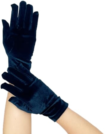 Samt Kurzer Handschuhe Damen,Samt Gloves 23cm,Brauthandschuhe,Abendhandschuhe,für Mädchen Frauen,für Hochzeit Karneval,Mottoparty,Cosplay Kostüm,Performance,Tanz,Erwachsene,Halloween,Navy Blau
