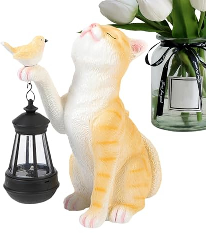 Générique Statue de Chat Solaire - Décoration de Jardin d'Extérieur, Figurine de Pelouse en Résine avec Lumière - Statues pour Décor Extérieur