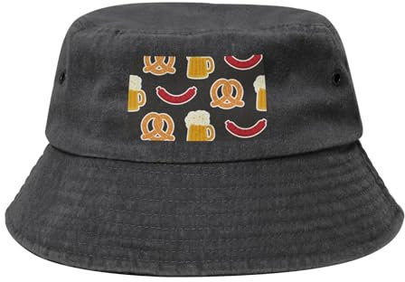 KEDDJI Brezel und Bier, Bucket Hat Erwachsene Fischerhut Läufermütze Fischerhüte Sonnenhut