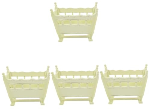 Toyvian 4 Stück Babywiege Holz puppenbett kinderzimmermöbel puppenhaus kinderzimmer Holz Puppenhaus Puppenhausmöbel Spielzeug Mini-Möbelmodelle Mini-Hausbett Minibett Bett für Birke