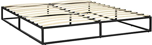 HOMCOM Marco de Cama 180x200 cm Estructura de Cama con Soporte de Acero Somier de Listones de Madera para 1-2 Personas Estilo Moderno Negro