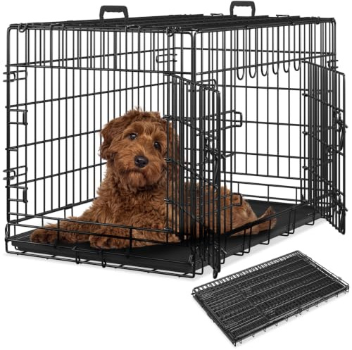 tectake® Trasportino Cane Auto, Box per Cani Spazioso, Trasportino Cani con Griglia in Acciaio, Pieghevole con 2 Porte, Doppia Chiusura, Vasca Rimovibile - 91,5x59,5x64cm