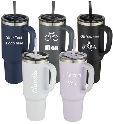 Schmalz® Personalisierter doppelwandiger Kupfer-Vakuum Isolierbecher Sydney mit Trinkhalm und Henkel inkl. Gravur graviert, Coffee to go 1200 ml
