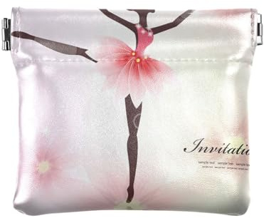 Petit porte-monnaie en cuir synthétique avec motif danseuse rose avec clip pression pour pièces de monnaie, cartes et essentiels, multicolore, Moderne