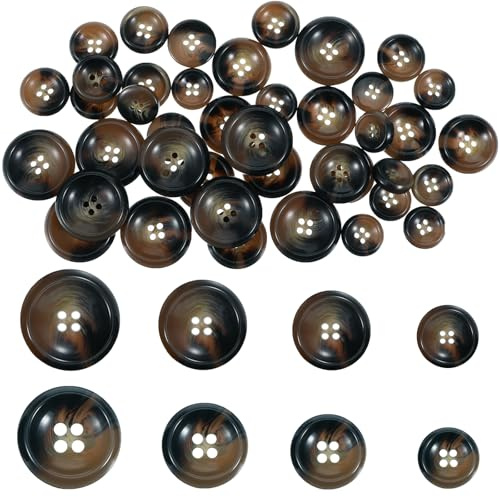 40 runde Schildpatt-Knöpfe (15, 18, 20, 25 mm), zum Nähen, Basteln, Dekorieren von Kleidung (Braun)