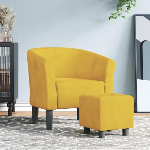Myheimly Clubsessel, Sessel mit gepolstertem Sitz Armlehnen, Cocktailsessel mit Holzgestell, Loungesessel Relaxsessel Polstersessel, Samt Clubsessel Gelb,Mit Fußhocker