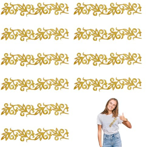 NBEADS 10 Stk. Gold Blume Stickerei Patch, Gold Stickerei Spitze Patches Aufbügeln Patches Aufnähbare Aufnäher für Hochzeitskleid Dekoration Reparatur Kleidung Rucksäcke, 19.8x3.9cm