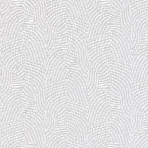 Profhome Papier peint motif rayé 781534-GU papier peint intissé (TNT) blanc gris-clair-nacré blanc-crème 0,53 m x 10,05 m / 5,33 m2