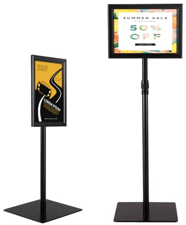 HOMASIS A4 Infoständer höhenverstellbar, Informationsständer aus Edelstahl & Aluminium, 360°drehbar Präsentationsständer mit Bodenplatte, Kundenstopper Plakatständer Werbeständer (Schwarz)