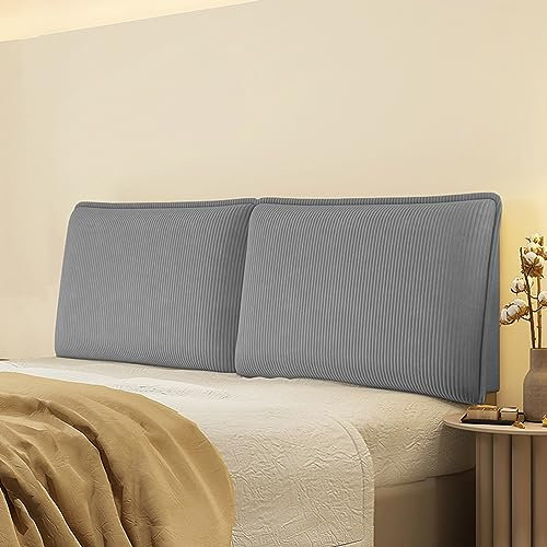 Gepolstertes Cord-Kopfteilkissen mit abnehmbarem Schonbezug, einfarbig, gestreift, großes Wandkissen für Bett, Rückenlehne, 155 cm, Grau