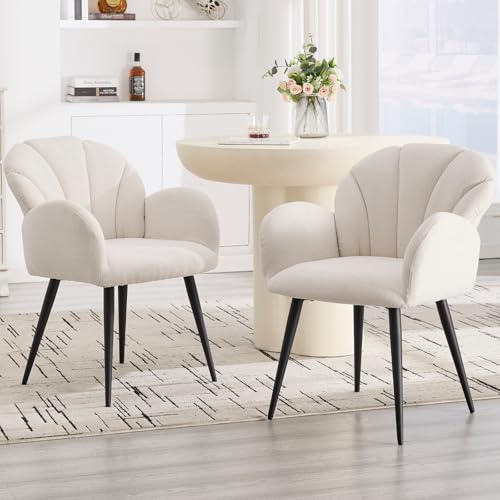 chairus Esszimmerstühle 2er Set Chenille Küchenstühle Polsterstühle mit Lehne Moderne Stühle Esszimmer Armlehnenstuhl für Küche Wohnzimmer (Weiß-2)