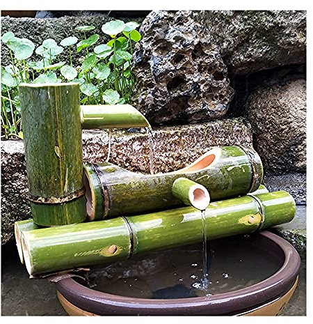 Fontana Ornamentale in bambù per Interni/Esterni con Pompa, per Giardino, Balcone, Soggiorno, Fontana e Decorazione d'Acqua, Filtro per la circolazione dell'ossigeno per acquari e Bonsai, 60