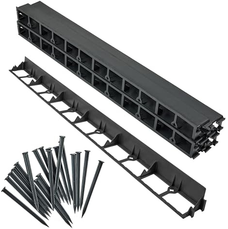 Garronda Bordure de Jardin Gazon en Plastique 8 m, Hauteur 5,8 cm GD-0157 | Bordurette Flexible Extérieur, avec 50 Piquets, Bas, Anti-Intempéries, pour Délimitation Pelouse Massifs Potager Allée, Noir