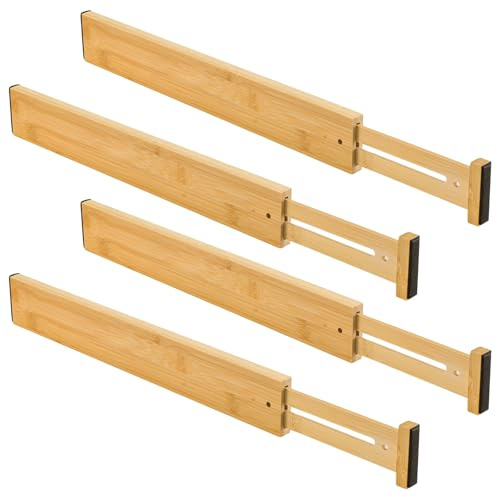 JF HOME BLISS Adjustable Bamboo Drawer Dividers Expandable Drawer Organiser Separators for Kitchen Bedroom Bathroom Dresser Office – No Tools Required (4 Pack, 17-22 Long)